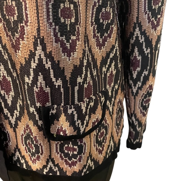 Exclusively Misook Knit Cardigan Sweater Gold Black Ikat Print Button Front Med - Picture 6 of 10